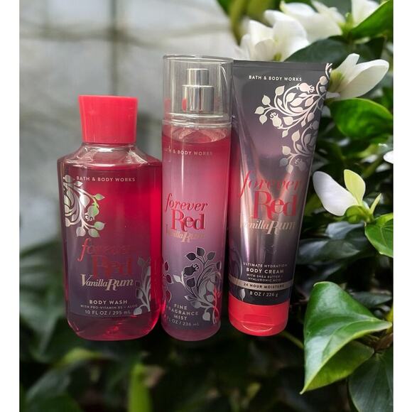 Bath & Body Works Forever Red Vanilla Rum Mist Body Cream Wash Gift BBW Lot of 3 - Picture 1 of 12